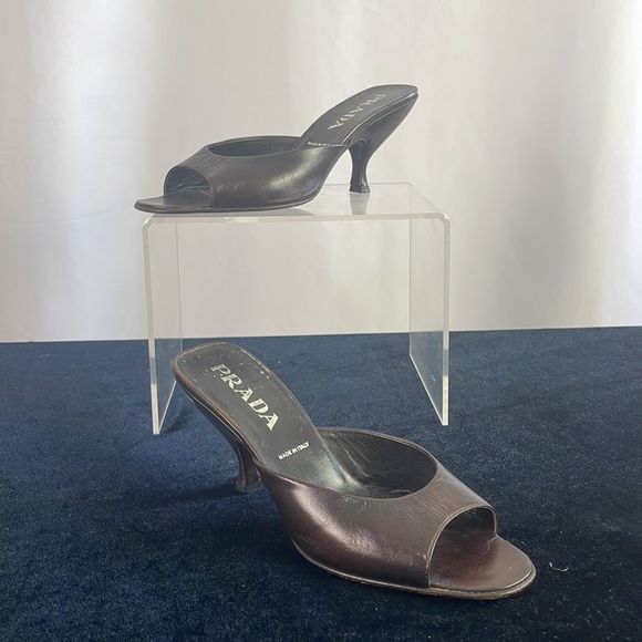 Prada Brown Shaped Mid Heel Mules Sandals - Picture 2 of 6